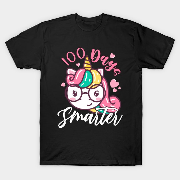 Girls 100 Days Smarter Unicorn Tee Girly 100 Days Of School T-Shirt by alcoshirts